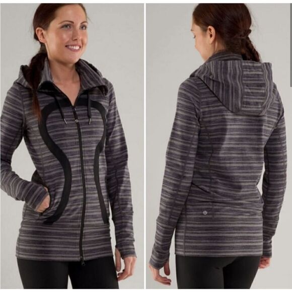 Lululemon Athletica Stride Jacket Black Stripes Galore Black Zip Up Jacket  8 - Picture 2 of 4